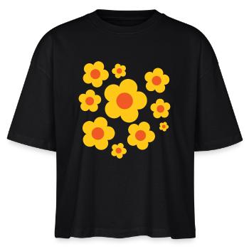 Summer Blossoms Yellow-Orange Flower Power - Stanley/Stella Nova Women’s Boxy Organic T-Shirt - black - Front - Anna (173cm)