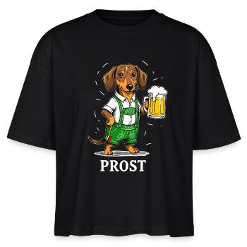 Lederhose Dackel Tracht bayerisch Bier Bierzelt - Stanley/Stella Frauen Boxy Bio-T-Shirt Nova - Schwarz - Vorne - Anna (173cm)
