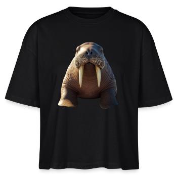 Walross Stoßzähne Robbe Wilde Pazifische Walrosse - Stanley/Stella Frauen Boxy Bio-T-Shirt Nova - Schwarz - Vorne - Anna (173cm)