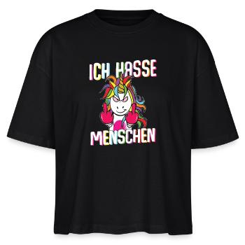 Unicorn Ich hasse Menschen I - Stanley/Stella Frauen Boxy Bio-T-Shirt Nova - Schwarz - Vorne - Anna (173cm)