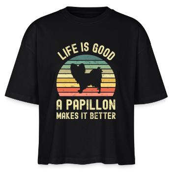 Hund Papillon - Stanley/Stella Frauen Boxy Bio-T-Shirt Nova - Schwarz - Vorne - Anna (173cm)