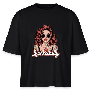 Cool Rockabilly Frau im Syle der 50er - Stanley/Stella Frauen Boxy Bio-T-Shirt Nova - Schwarz - Vorne - Anna (173cm)