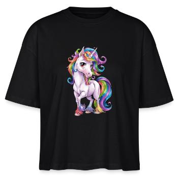 Magisches Einhorn Mit Regenbogenmähne Für - Stanley/Stella Frauen Boxy Bio-T-Shirt Nova - Schwarz - Vorne - Anna (173cm)