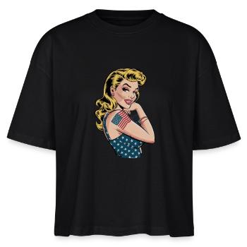Vintage Americana Pin-Up mit Flaggenmotiv und - Stanley/Stella Frauen Boxy Bio-T-Shirt Nova - Schwarz - Vorne - Anna (173cm)