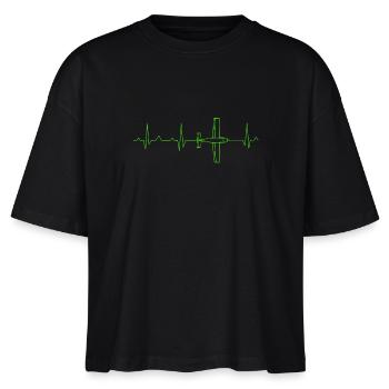 Flugzeug EKG Herzschlag - Stanley/Stella Frauen Boxy Bio-T-Shirt Nova - Schwarz - Vorne - Anna (173cm)