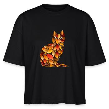Herbstkatze aus bunten Blättern - Stanley/Stella Frauen Boxy Bio-T-Shirt Nova - Schwarz - Vorne - Anna (173cm)