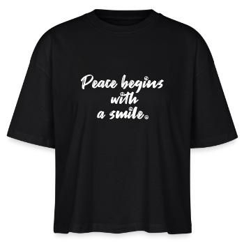 Peace begins with a smile Zitat Frieden - Stanley/Stella Frauen Boxy Bio-T-Shirt Nova - Schwarz - Vorne - Anna (173cm)