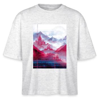 Psy-Art - Tempel über Berglandschaft - Stanley/Stella Frauen Boxy Bio-T-Shirt Nova - Weiß meliert - Vorne - Anna (173cm)