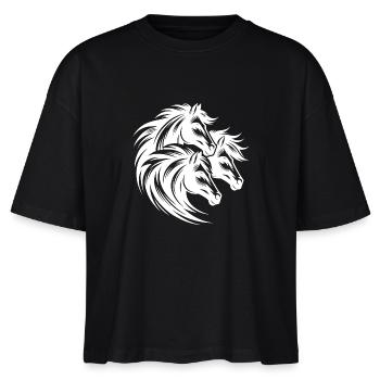 Drei Pferdeköpfe mit eleganter wilder Mähne - Stanley/Stella Frauen Boxy Bio-T-Shirt Nova - Schwarz - Vorne - Anna (173cm)