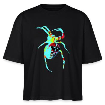 Spinne in Neonfarben - Stanley/Stella Frauen Boxy Bio-T-Shirt Nova - Schwarz - Vorne - Anna (173cm)