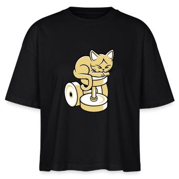 Katze auf Hantel - Stanley/Stella Frauen Boxy Bio-T-Shirt Nova - Schwarz - Vorne - Anna (173cm)
