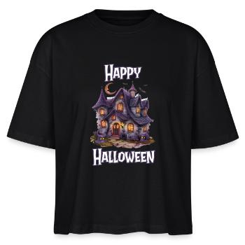 Halloween – Happy Halloween gruseliges Geisterhaus - Stanley/Stella Frauen Boxy Bio-T-Shirt Nova - Schwarz - Vorne - Anna (173cm)