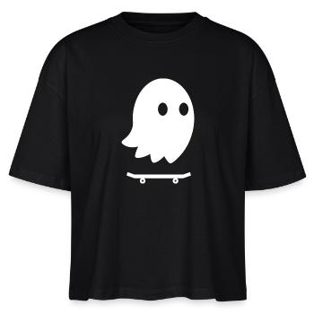 Niedliches Gespenst auf Skateboard - Halloween - Stanley/Stella Frauen Boxy Bio-T-Shirt Nova - Schwarz - Vorne - Anna (173cm)