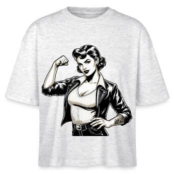 Starke Coole Frau Rockabilly Lederjacke Geschenk - Stanley/Stella Frauen Boxy Bio-T-Shirt Nova - Weiß meliert - Vorne - Anna (173cm)