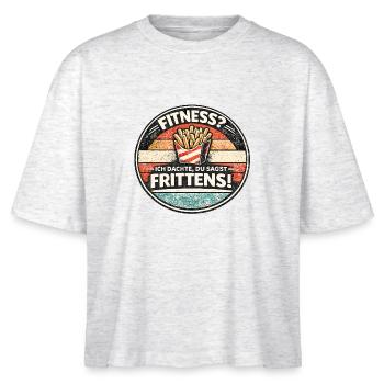 Fitness vs Fritten – Retro Fries Badge - Stanley/Stella Frauen Boxy Bio-T-Shirt Nova - Weiß meliert - Vorne - Anna (173cm)