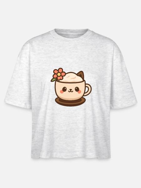 Cappuccino-Tierchen - Stanley/Stella Frauen Boxy Bio-T-Shirt Nova - Weiß meliert