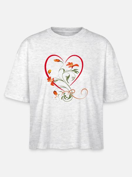 Herz mit Blumenranke - Stanley/Stella Frauen Boxy Bio-T-Shirt Nova - Weiß meliert