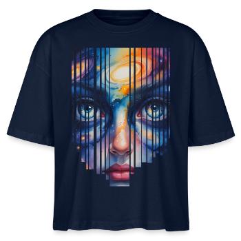 Kosmisches Porträt in leuchtenden Farben - Stanley/Stella Frauen Boxy Bio-T-Shirt Nova - Navy - Vorne - Anna (173cm)