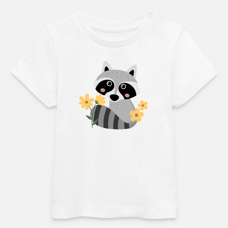 Petit raton laveur avec des fleurs - T-shirt bébé bio Stanley/Stella - blanc