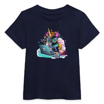 Laptop Unicorn with Glasses and Glitter - Baby Organic T-shirt by Stanley/Stella - white - Front