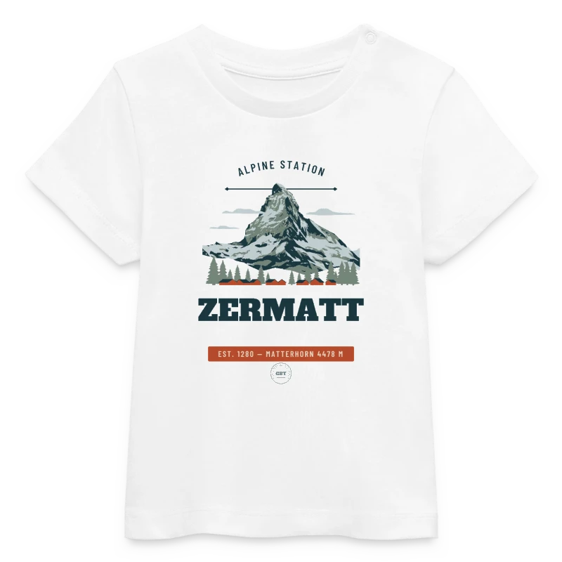 Zermatt badge on a baby organic t-shirt by stanley/stella