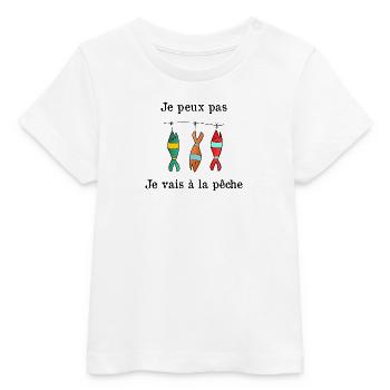 JE PEUX PAS. PÊCHE. PÊCHEUR. RETRAITE. SARDINE - T-shirt bébé bio Stanley/Stella - blanc - Devant