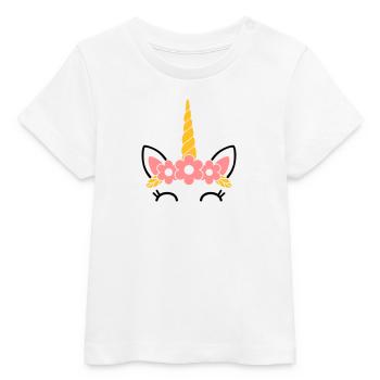 Reine des fleurs : la majestueuse licorne - T-shirt bébé bio Stanley/Stella - blanc - Devant