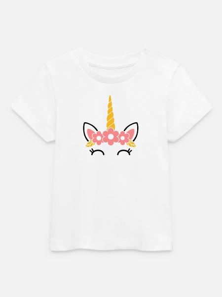 Reine des fleurs : la majestueuse licorne - T-shirt bébé bio Stanley/Stella - blanc