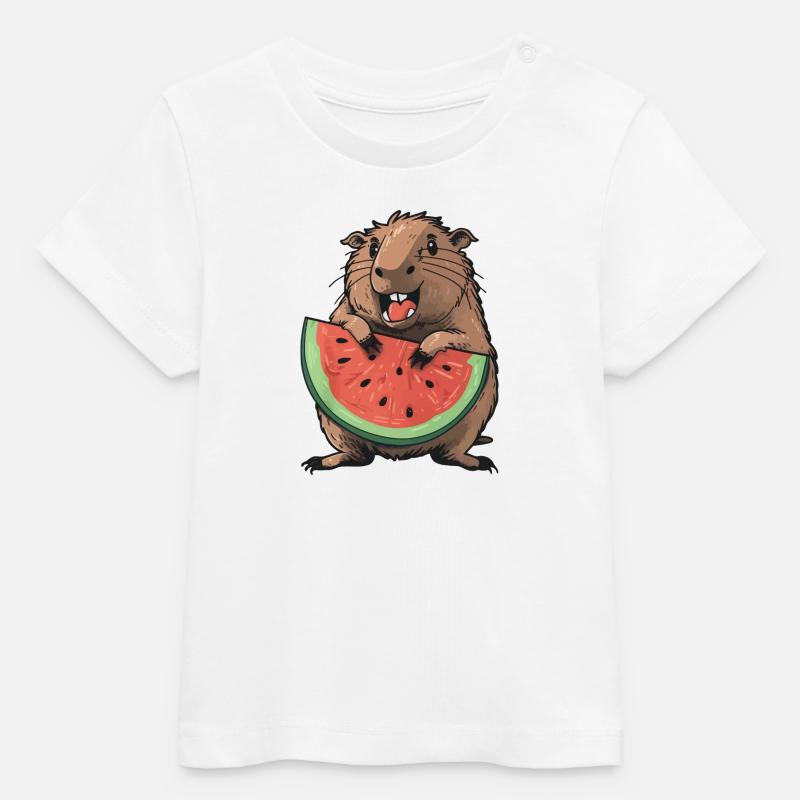 Capybara mangeant de la pastèque - T-shirt bébé bio Stanley/Stella - blanc