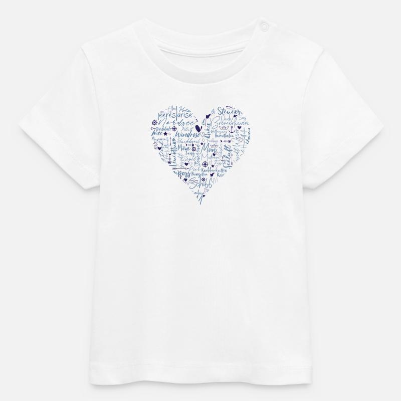 Cœur maritime, bleu - T-shirt bébé bio Stanley/Stella - blanc