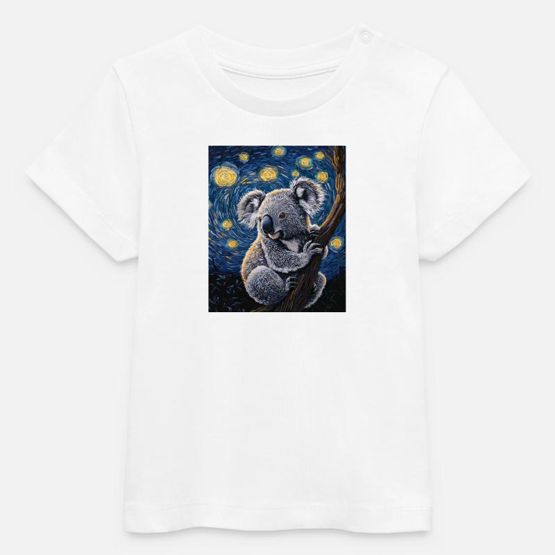 Koala Australie Van Gogh Style Nuit étoilée - T-shirt bébé bio Stanley/Stella - blanc