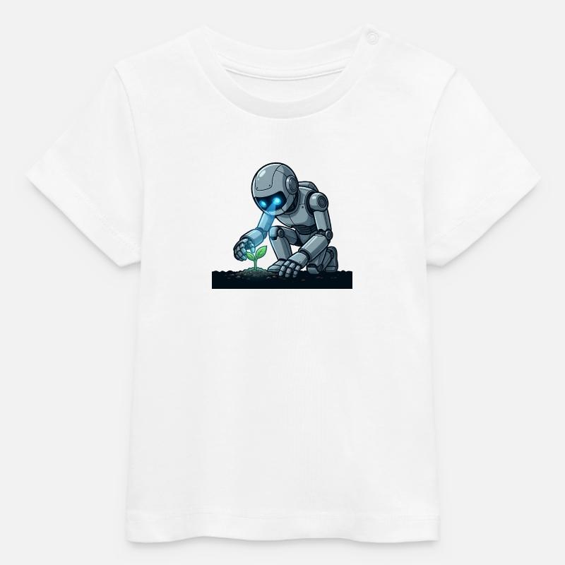 5 Le Robot Botaniste - T-shirt bébé bio Stanley/Stella - blanc