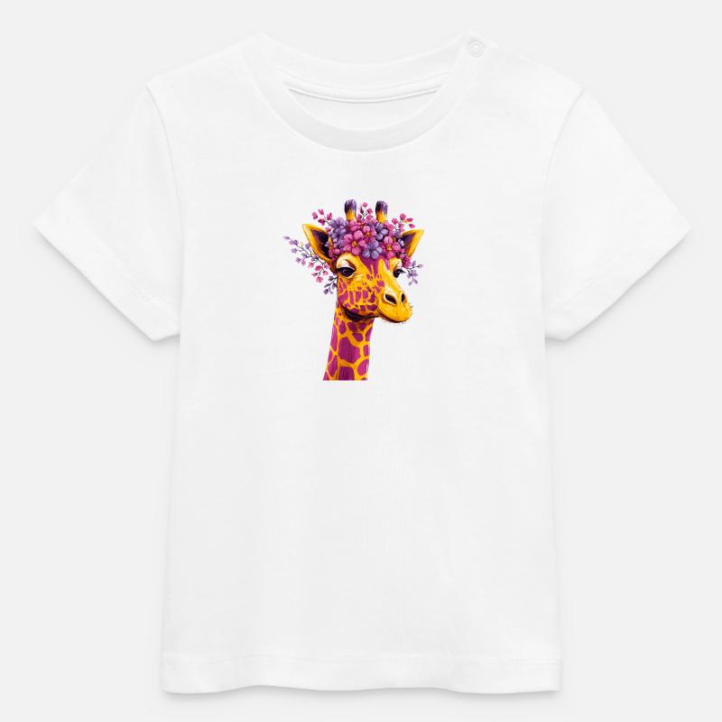 Explosion de couleurs de la couronne de fleurs de girafe - T-shirt bébé bio Stanley/Stella - blanc