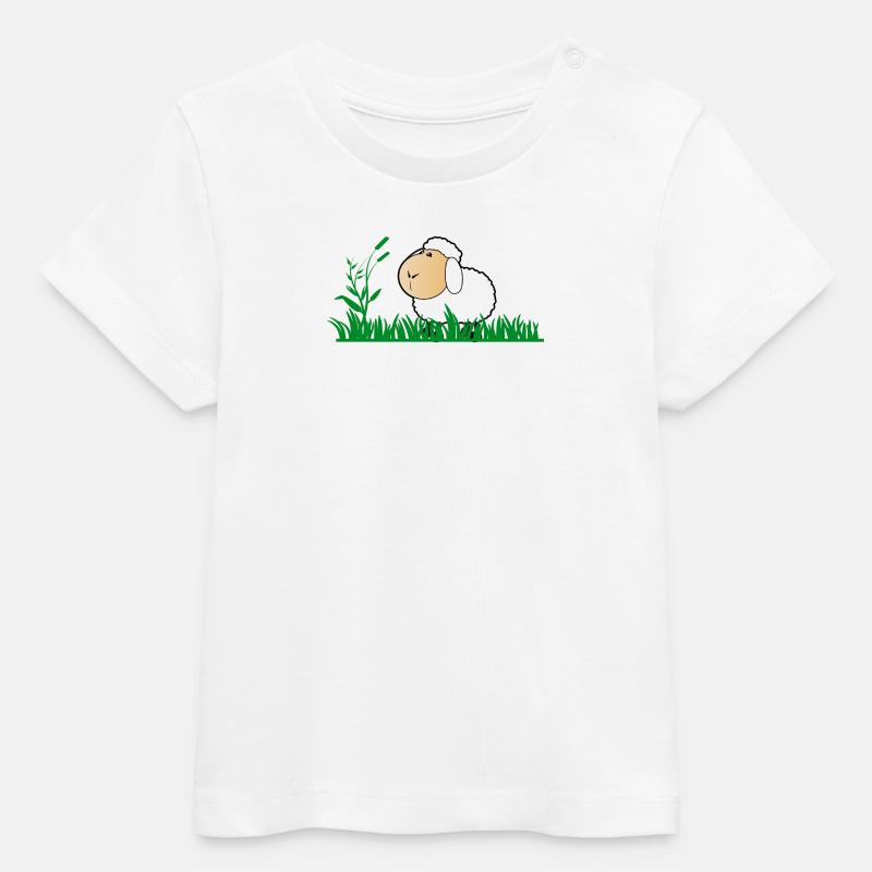 moutons drôle dans l'herbe verte - T-shirt bébé bio Stanley/Stella - blanc