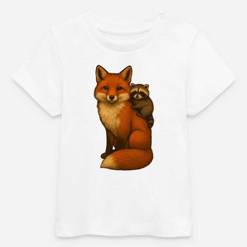 Renard et raton laveur - T-shirt bébé bio Stanley/Stella - blanc