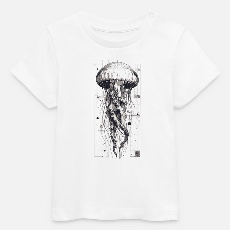 Méduses Technok Noires et Blanches - T-shirt bébé bio Stanley/Stella - blanc