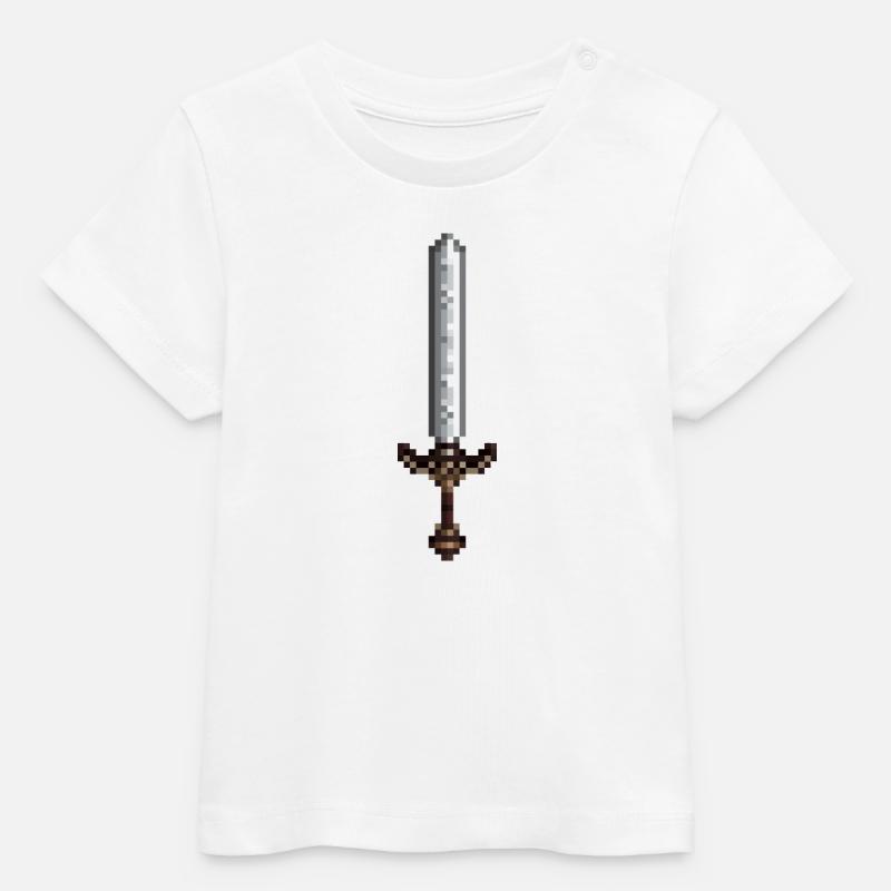 Épée pixel art style rétro 8 bit - T-shirt bébé bio Stanley/Stella - blanc