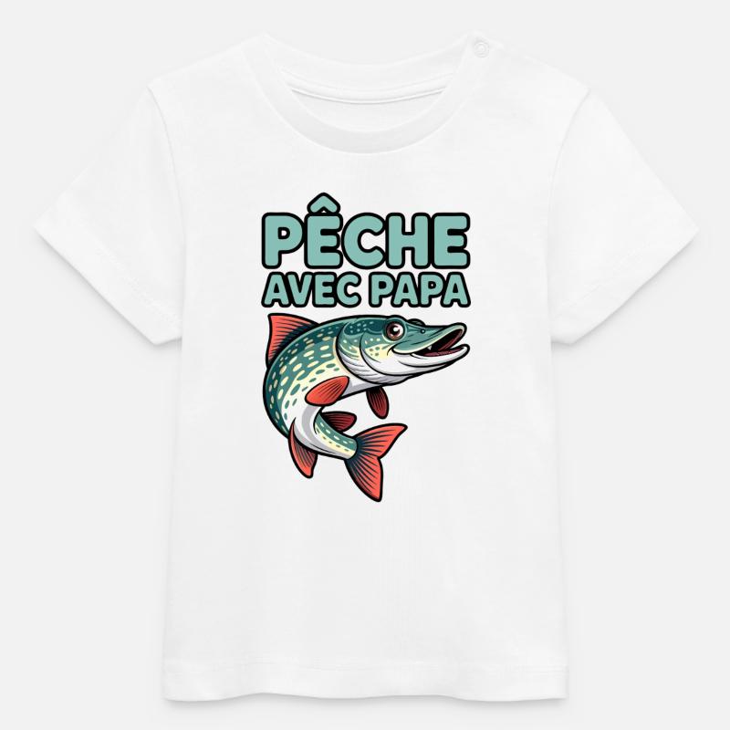 Poisson peche avec papa - T-shirt bébé bio Stanley/Stella - blanc