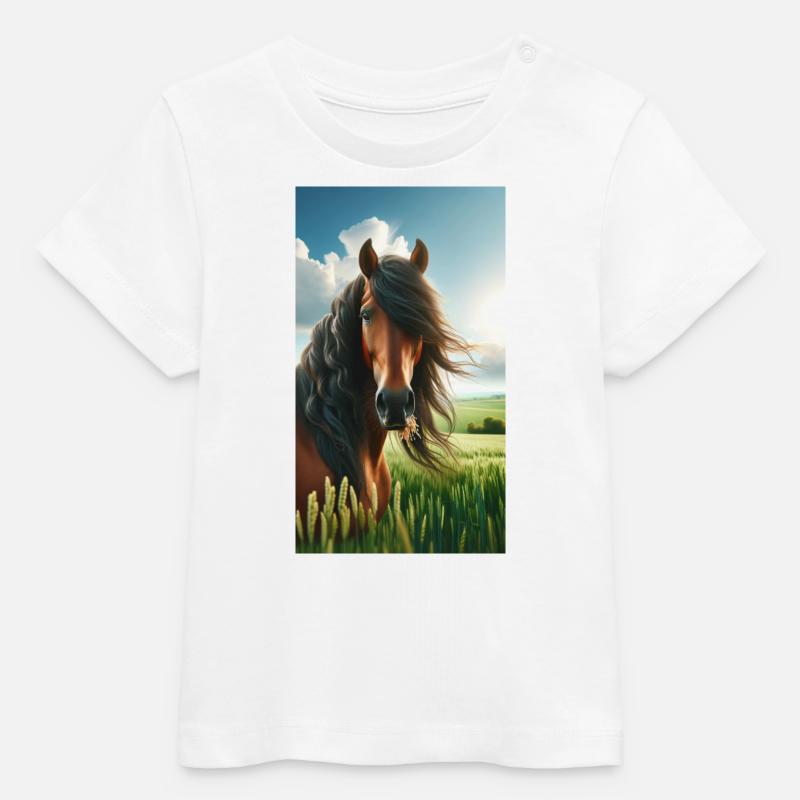 Cheval brun - T-shirt bébé bio Stanley/Stella - blanc