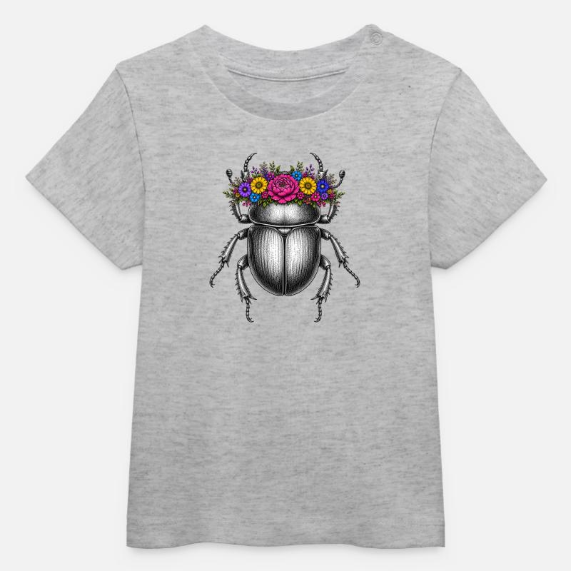 Scarabée avec couronne de fleurs - T-shirt bébé bio Stanley/Stella - gris chiné