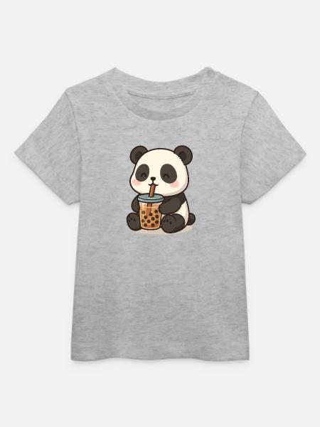 Pandabär mit Bubble Tea - Baby Organic T-Shirt Baby Creator von Stanley/Stella - Grau meliert