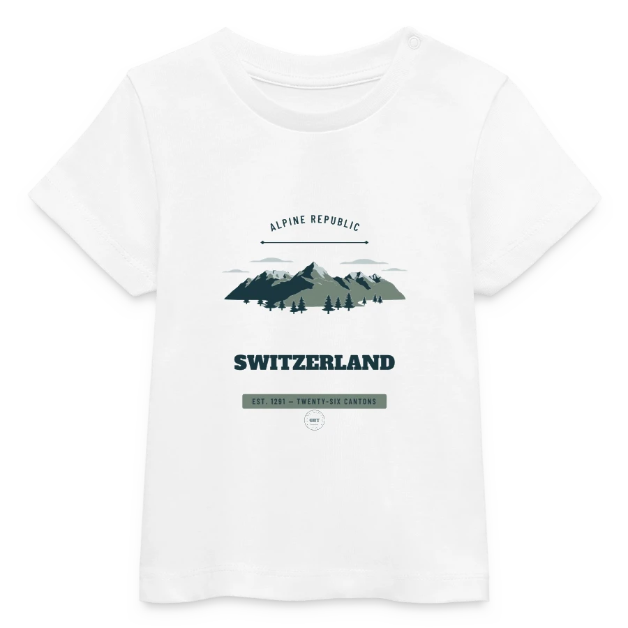 Switzerland badge on a baby organic t-shirt by stanley/stella, white