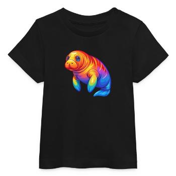 Lamantin coloré Kawaii dessin animé Animal marin - T-shirt bébé bio Stanley/Stella - noir - Devant