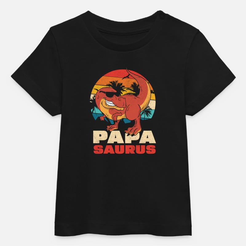 Papasaurus Retro Sunset - T-shirt bébé bio Stanley/Stella - noir