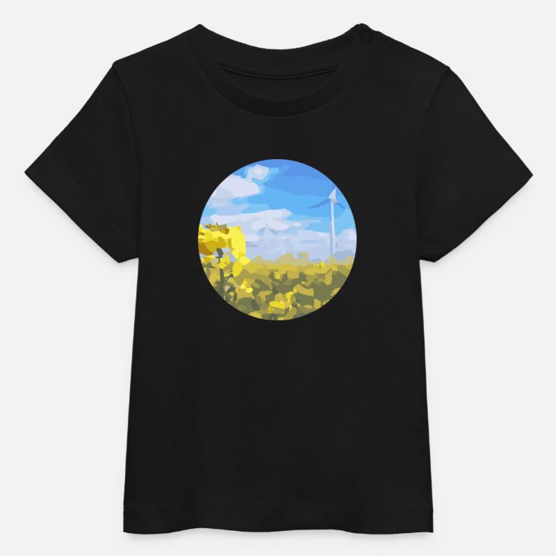field with windmill - Baby Organic T-shirt by Stanley/Stella - black