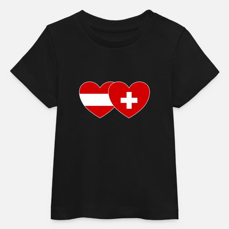 Autriche Suisse Drapeau Coeur - T-shirt bébé bio Stanley/Stella - noir