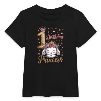 Fille d’anniversaire 1 an avec paillettes et lapin - T-shirt bébé bio Stanley/Stella - noir - Devant