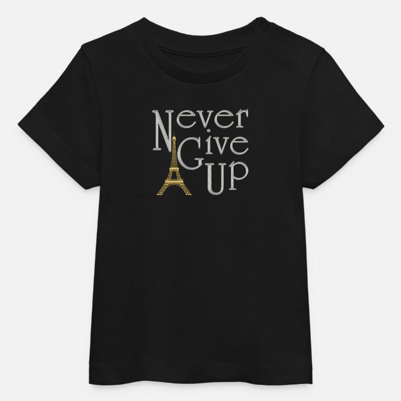 NEVER GIVE UP Silber Eiffelturm Gold - Baby Organic T-Shirt Baby Creator von Stanley/Stella - Schwarz