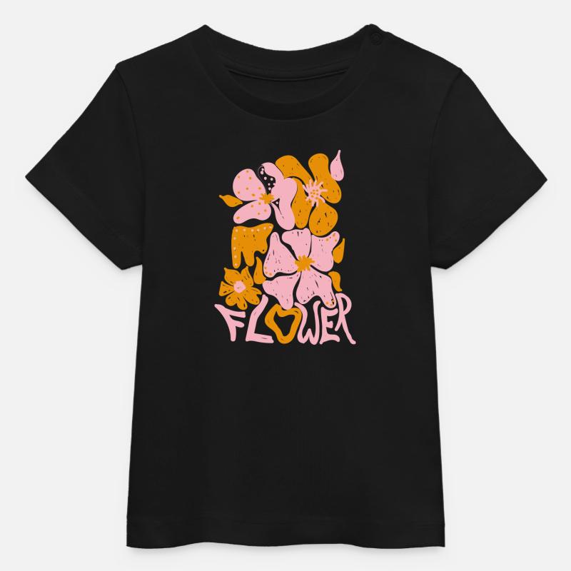 Fleur rose - T-shirt bébé bio Stanley/Stella - noir