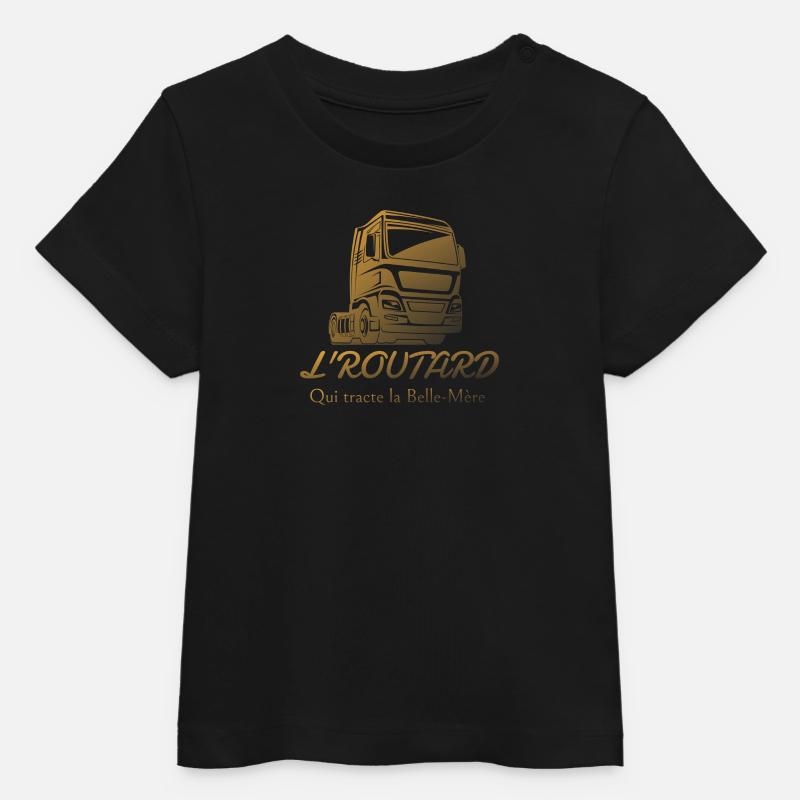 logo L'routard qui tracte la belle-mère - T-shirt bébé bio Stanley/Stella - noir